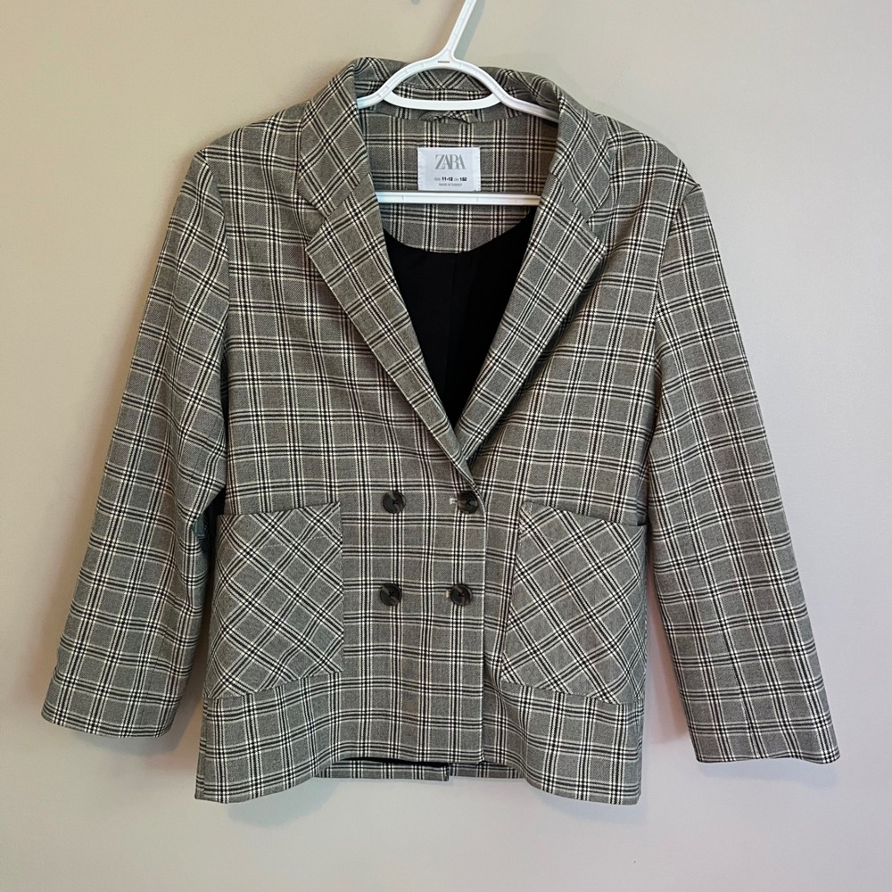 Zara Plaid Double Breasted Blazer Jacket Women Small Petite Academia Preppy
